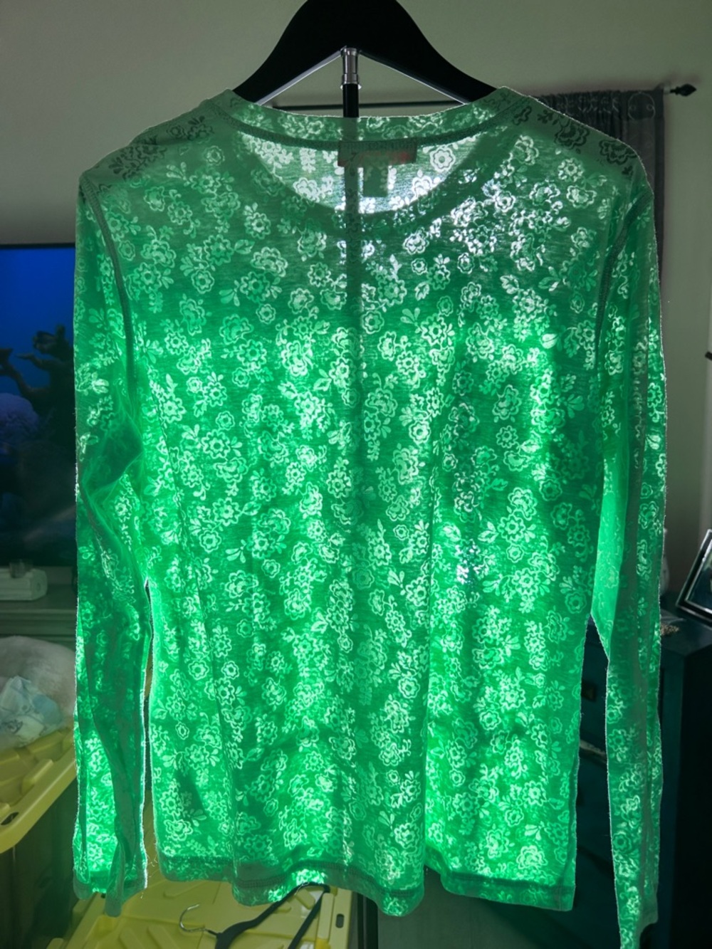 Sheer Floral Lace Long Sleeve Top - Green, xl ntw
